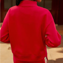 Load image into Gallery viewer, Red Graphic Mod Zip Neck Sweat Top