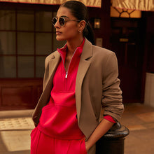 Load image into Gallery viewer, Red Graphic Mod Zip Neck Sweat Top