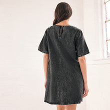 Load image into Gallery viewer, Washed Black 100% Cotton Short Sleeve Denim T-Shirt Dress