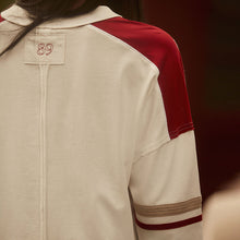 Load image into Gallery viewer, Red/Ecru 100% Cotton Seam Detail Long Sleeve Skater T-Shirt