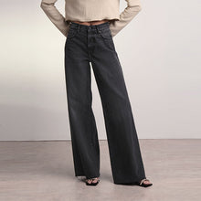 Load image into Gallery viewer, Washed Black Rigid Wide Leg 100% Cotton Jeans