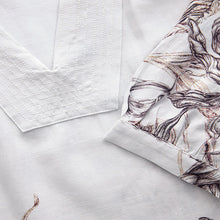 Load image into Gallery viewer, White/Black Floral Placement Linen Blend V-Neck 3/4 Sleeve Blouse