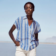Load image into Gallery viewer, Blue/White Stripe Short Sleeve Cotton Shirt