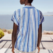 Load image into Gallery viewer, Blue/White Stripe Short Sleeve Cotton Shirt