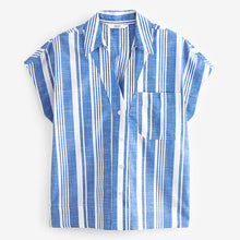 Load image into Gallery viewer, Blue/White Stripe Short Sleeve Cotton Shirt