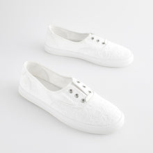 Load image into Gallery viewer, White Embroidered Forever Comfort® Laceless Canvas Slip-On Trainers