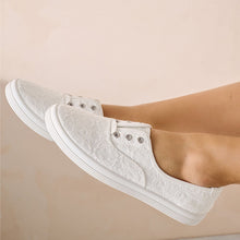 Load image into Gallery viewer, White Embroidered Forever Comfort® Laceless Canvas Slip-On Trainers
