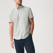 Load image into Gallery viewer, White 100% Cotton Linen Blend Printed Short Sleeve Oxford Shirt