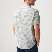 Load image into Gallery viewer, White 100% Cotton Linen Blend Printed Short Sleeve Oxford Shirt