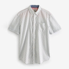 Load image into Gallery viewer, White 100% Cotton Linen Blend Printed Short Sleeve Oxford Shirt