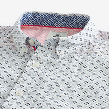 Load image into Gallery viewer, White 100% Cotton Linen Blend Printed Short Sleeve Oxford Shirt