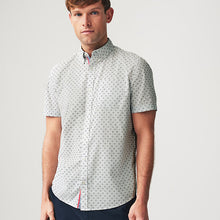 Load image into Gallery viewer, White 100% Cotton Linen Blend Printed Short Sleeve Oxford Shirt