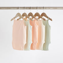 Load image into Gallery viewer, Peach/Green Baby Strappy Vest Bodysuits 5 Pack