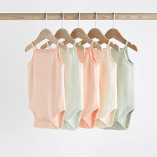 Load image into Gallery viewer, Peach/Green Baby Strappy Vest Bodysuits 5 Pack