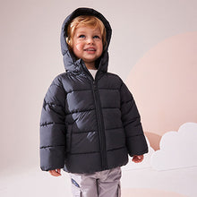 Load image into Gallery viewer, Charcoal Grey Shower Resistant Padded Puffer Coat (3mths-6yrs)