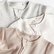 Load image into Gallery viewer, Neutral 3 Pack Two Way Zip Baby 100% Cotton Rompers (0mths-12mth)