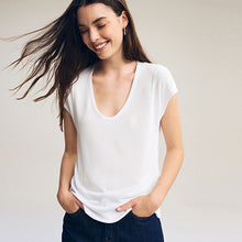 Load image into Gallery viewer, White Premium Modal Rich Short Sleeve Scoop Neck T-Shirt