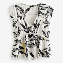 Load image into Gallery viewer, Ecru Lemon Print Broderie V-Neck Lace Detail Short Sleeve Top