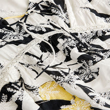 Load image into Gallery viewer, Ecru Lemon Print Broderie V-Neck Lace Detail Short Sleeve Top