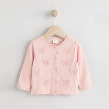 Load image into Gallery viewer, Butterfly Embroidered Pink Knitted Baby Cardigan
