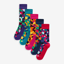 Load image into Gallery viewer, Bright Red/Green Geo Pattern Socks 5 Pack