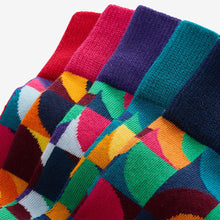 Load image into Gallery viewer, Bright Red/Green Geo Pattern Socks 5 Pack
