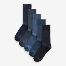 Load image into Gallery viewer, Navy Blue Marl 5 Pack Embroidered Lasting Fresh Socks