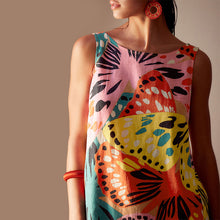 Load image into Gallery viewer, Pink Floral Linen Blend Sleeveless Shift Dress