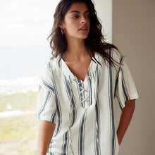 Load image into Gallery viewer, White/Blue Oversized Cover Up Kaftan With Linen