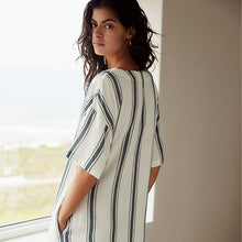 Load image into Gallery viewer, White/Blue Oversized Cover Up Kaftan With Linen