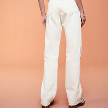 Load image into Gallery viewer, White 100% Cotton Ripped Straight Leg Jeans