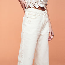 Load image into Gallery viewer, White 100% Cotton Ripped Straight Leg Jeans