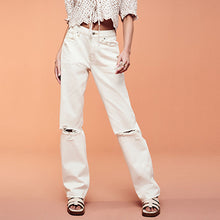 Load image into Gallery viewer, White 100% Cotton Ripped Straight Leg Jeans