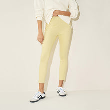 Load image into Gallery viewer, Yellow Cropped Denim Jersey Leggings