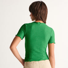 Load image into Gallery viewer, Green Short Sleeve Lettuce Edge Textured Top