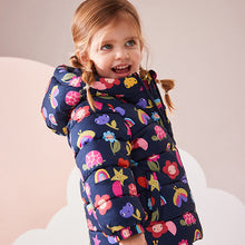 Load image into Gallery viewer, Navy Character Shower Resistant Fleece Lined Hooded Padded Coat (3mths-6yrs)