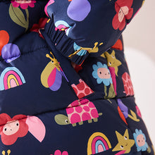 Load image into Gallery viewer, Navy Character Shower Resistant Fleece Lined Hooded Padded Coat (3mths-6yrs)