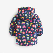 Load image into Gallery viewer, Navy Character Shower Resistant Fleece Lined Hooded Padded Coat (3mths-6yrs)