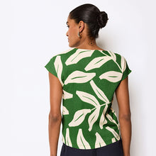 Load image into Gallery viewer, Green Print Short Sleeve Ruched Front Textured T-Shirt