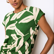 Load image into Gallery viewer, Green Print Short Sleeve Ruched Front Textured T-Shirt