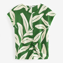 Load image into Gallery viewer, Green Print Short Sleeve Ruched Front Textured T-Shirt