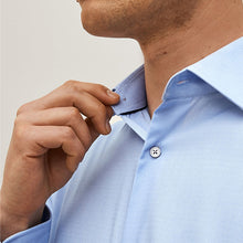 Load image into Gallery viewer, Blue Regular Fit Easy Care Textured Single Cuff Smart Shirt