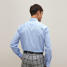 Load image into Gallery viewer, Blue Regular Fit Easy Care Textured Single Cuff Smart Shirt