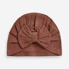 Load image into Gallery viewer, Pink/Rust Baby Bow Turban 100% Cotton Hats 2 Pack (0mths-18mths)