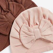 Load image into Gallery viewer, Pink/Rust Baby Bow Turban 100% Cotton Hats 2 Pack (0mths-18mths)