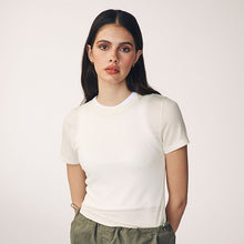 Load image into Gallery viewer, Ecru Soft Touch Ribbed Short Sleeve T-Shirt with TENCEL™ Lyocell