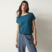 Load image into Gallery viewer, Blue Teal Round Neck Cap Sleeve 100% Cotton T-Shirt