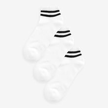 Load image into Gallery viewer, White Stripe Cushion Sole Trainers Socks 3 Pack With Arch Support
