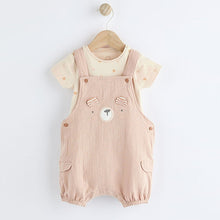 Load image into Gallery viewer, Neutral Bear Woven Dungarees And Bodysuit Set