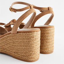 Load image into Gallery viewer, Tan Brown Forever Comfort® Leather Bow Wedges